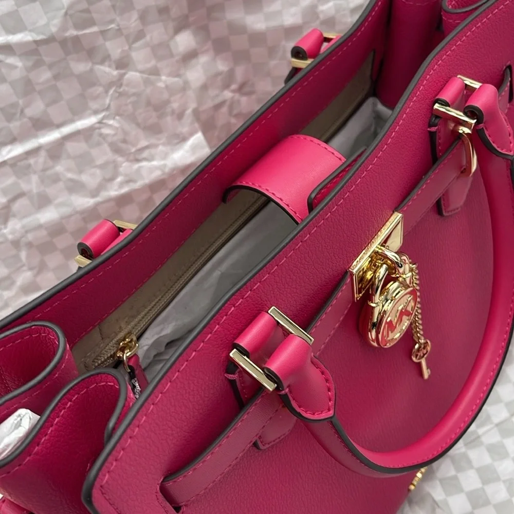 Michael Kors Hamilton Medium Leather Satchel Electric Pink NWT